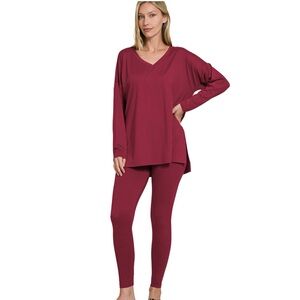 Zenana Outfitters Burgundy Lounge Set